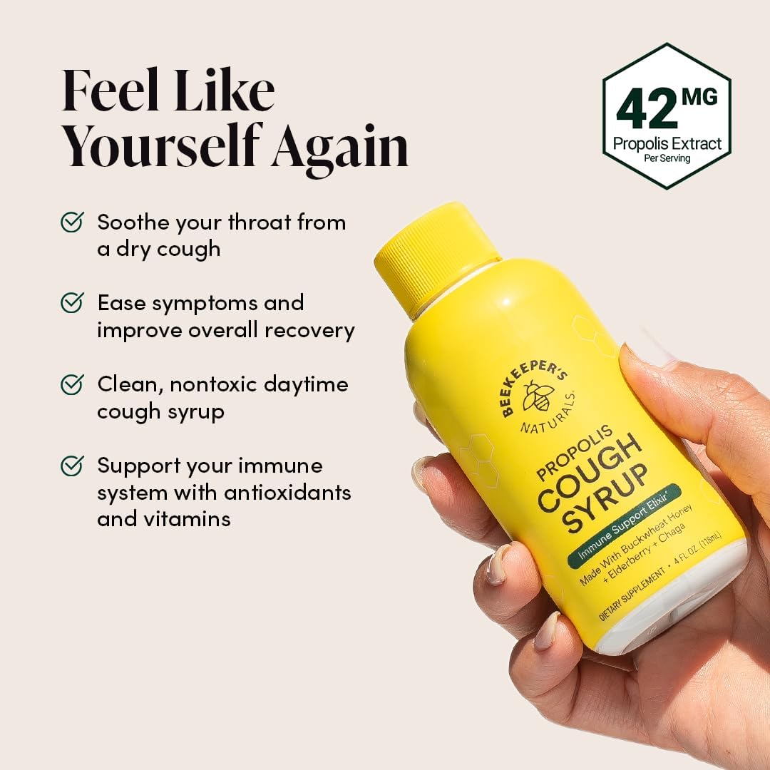 Beekeeper's Naturals Propolis Honey Cough Syrup Daytime for Adults Elderberry, Bee Propolis, Buckwheat Honey - Immune Support & Throat Soothing, 4 oz - Image 4