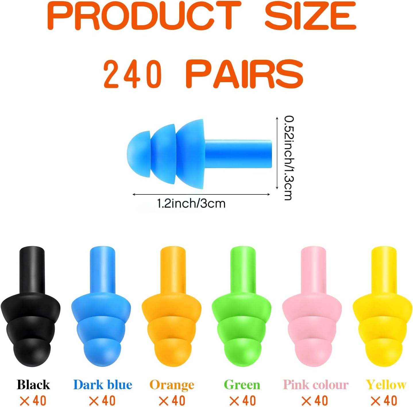 240 Pairs Ear Plugs for Sleeping Noise Cancelling,Silicone Ear Plugs Earplugs Super Soft Reusable Ear Plug for Sleeping Swimming, Snoring, Concerts, Shooters,Work, Noisy Places (6 Colors) - Image 3
