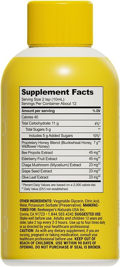 Beekeeper's Naturals Propolis Honey Cough Syrup Daytime for Adults Elderberry, Bee Propolis, Buckwheat Honey - Immune Support & Throat Soothing, 4 oz - Image 7