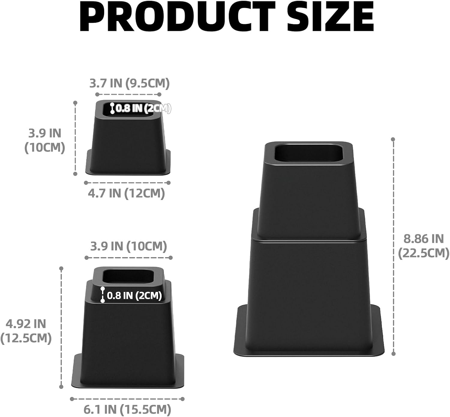 3, 5 or 8 inch Bed Risers Heavy Duty, Adjustable Furniture Risers for Bed, Sofa, Table, Chair, Support up to 1500 Lbs (Set of 6, Black) - Image 5