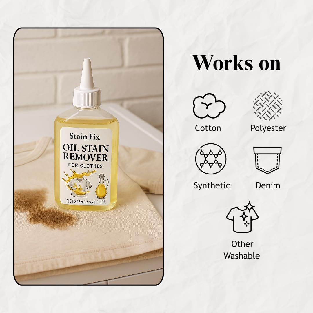 Oil Stain Remover for Clothes (8.72oz) - Fabric Stain Remover For Cooking, Engine, Dried Oil And Grease Stains - Safe for All Fabric Types - Image 6