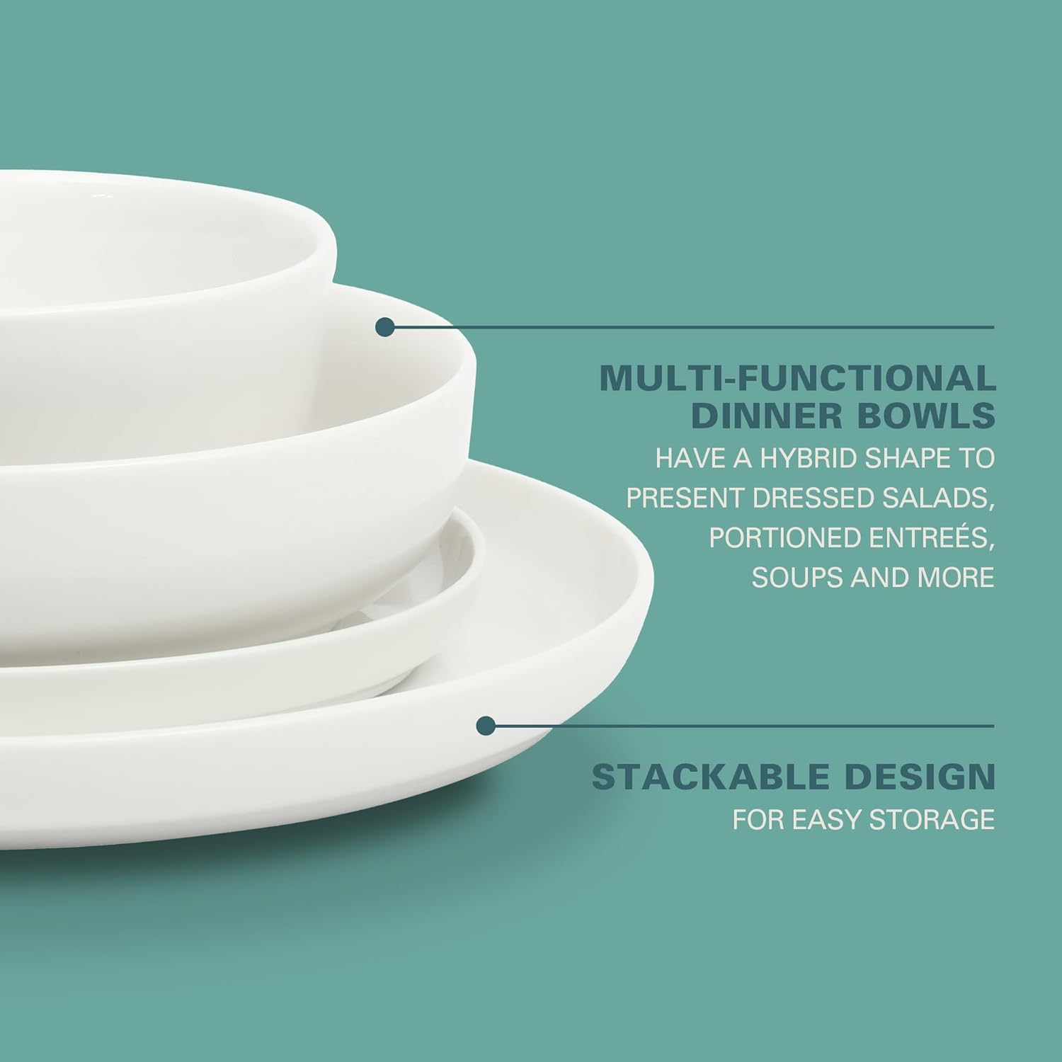 Gibson Home Oslo Dinnerware Set for 4, 16-Piece White Porcelain Plates and Bowls — Ceramic Dish Set | Microwave & Dishwasher Safe - Image 4
