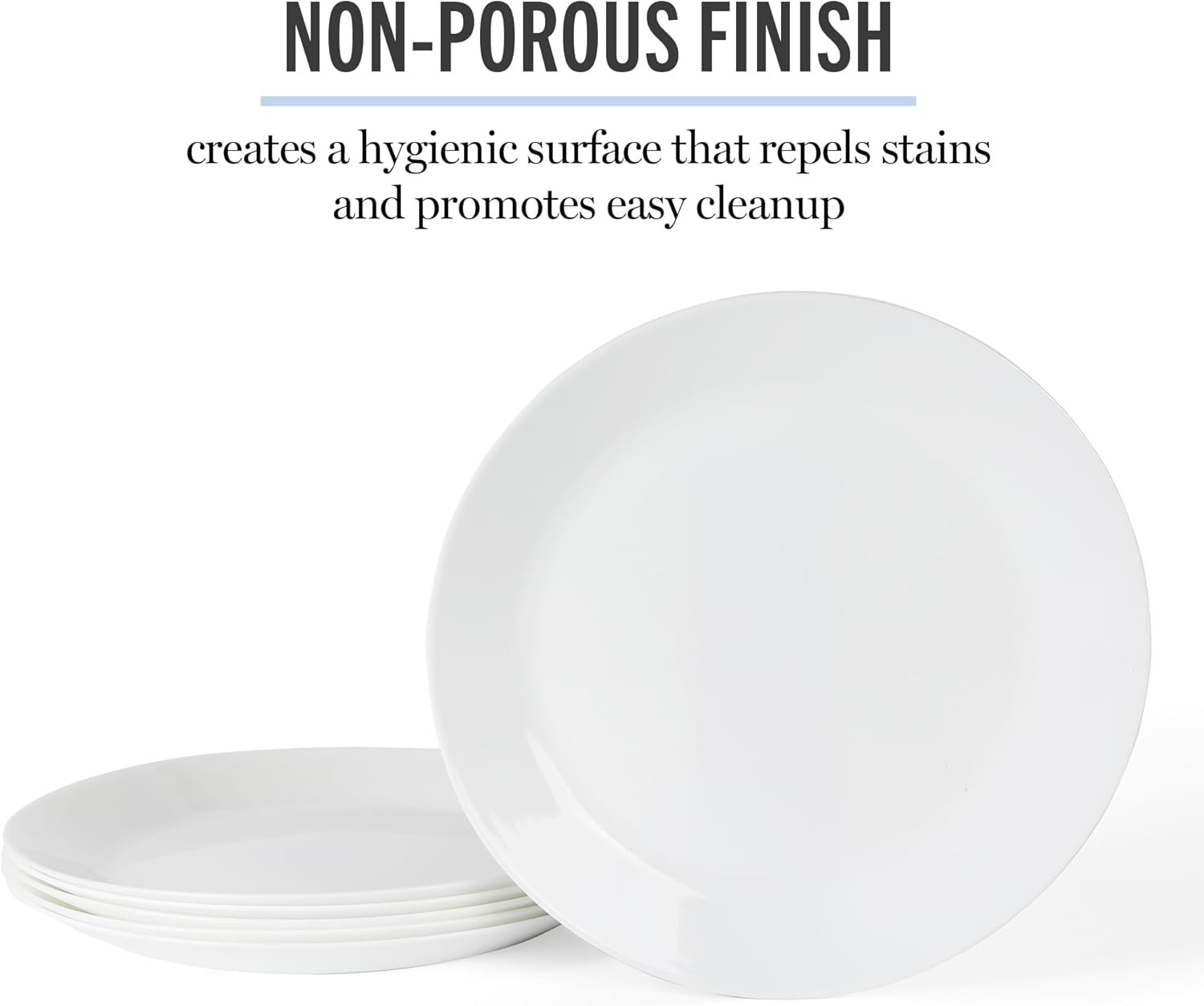 Martha Stewart Opalton Dinner Plates 6-Piece 10-Inch Plate Set – Chip and Break Resistant Opal Glass Plates - White - Image 7