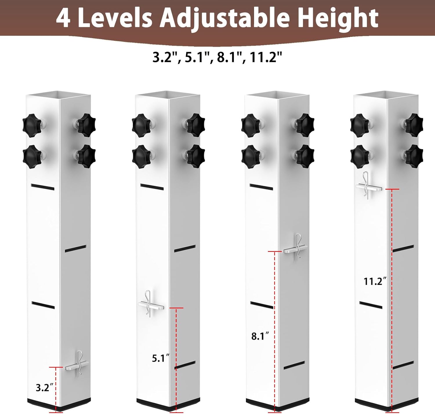 2025 Up-Grade Carbon Steel Bed Risers 2.3" Diameter Dorm Bed Riser Adjustable Height (3.2", 5.1", 8.1" or 11.2") Supports 10,000 lbs for Dorm Beds, Tables & Furniture(White) - Image 6