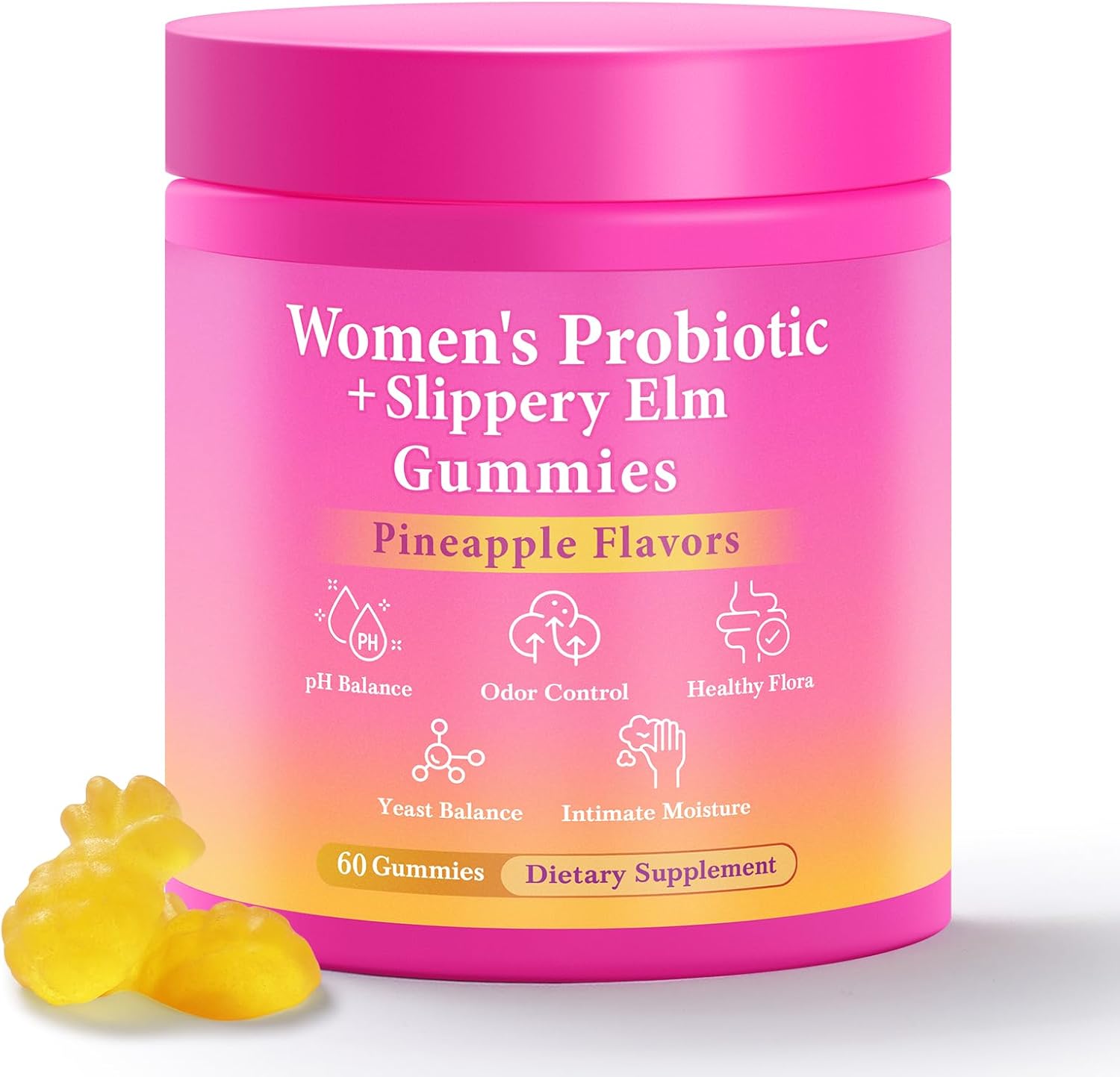 BURMINY Her Juicy Feminine Probiotics Gummies, Premium Feminine Balance Probiotics with Slippery Elm for Women's pH Balance and Freshness – Support Daily Wellness & Comfort 60 Pineapple Gummies - Image 2