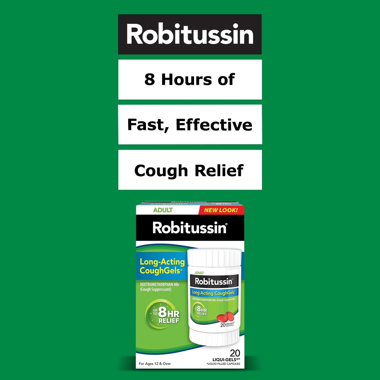 Robitussin 8 Hour Liqui-gels Cough, Adult Formula - 20 count Liqui-Gels - Image 3