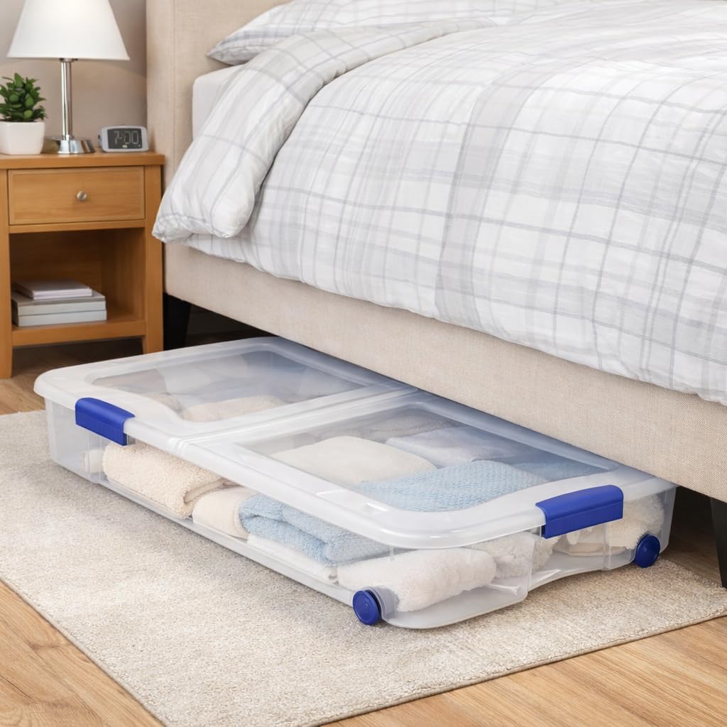 66 Quart Underbed Storage Bin with Wheels & Clear Lid, Under Bed Storage Container for Blankets, 39.5" x 20.25" x 7", Split-Lid Design & Smooth Gliding Wheels - Image 2