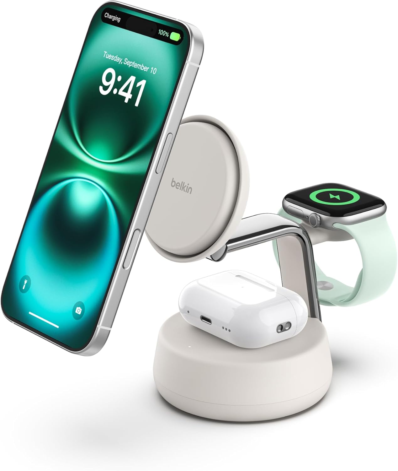 Belkin MagSafe Charger Compatible, 3-in-1 Charging Station, Qi2.2 25W w/Cooling Fan (On/Off Control) Magnetic Wireless Charger for iPhone 17, Apple Watch, AirPods, Pixel 10 (45W Adapter Included) - Image 2