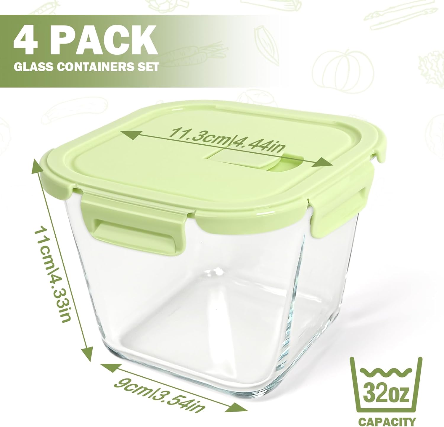 Glass Soup Containers with Lids - 4 Cup Borosilicate Glass Storage Containers, Freezer to Microwave Safe, Airtight Leak Proof, 32oz Square Soup Meal Prep Containers for Lunch Travel- 4 Pack - Image 3