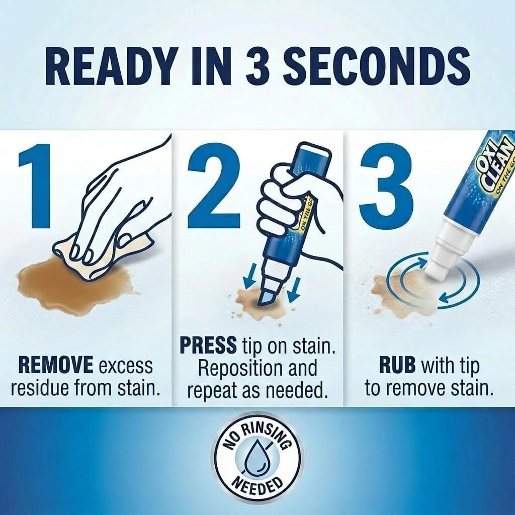 OxiClean On The Go Stain Remover Pen, 0.74 Fl Oz – Instant Travel Stain Cleaner for Clothes, Food, Wine, Coffee, Makeup, Portable & Easy Use - Image 7