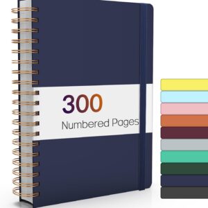 Forvencer Lined Spiral Journal Notebook with 300 Numbered Pages, B5 College Ruled Thick Journals for Writing with 100GSM Paper, Hardcover Notebooks with Contents for Work, School, Women, Men, Navy