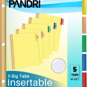 Binder Divider, PANDRI 200 Pack Binder Index Dividers with 5 Tabs and Sticky Notes, Letter Size Paper Binder Divider for School Office Home Business