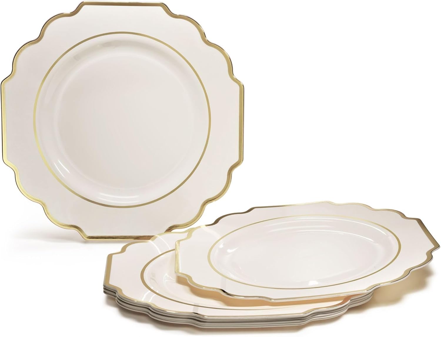 " OCCASIONS " 240 Plates Pack (120 Guests) Heavyweight Wedding Party Disposable Plastic Plates Set -120 x 10.5'' Dinner + 120 x 8'' Salad/Dessert Plate (Imperial Ivory & Gold) - Image 8