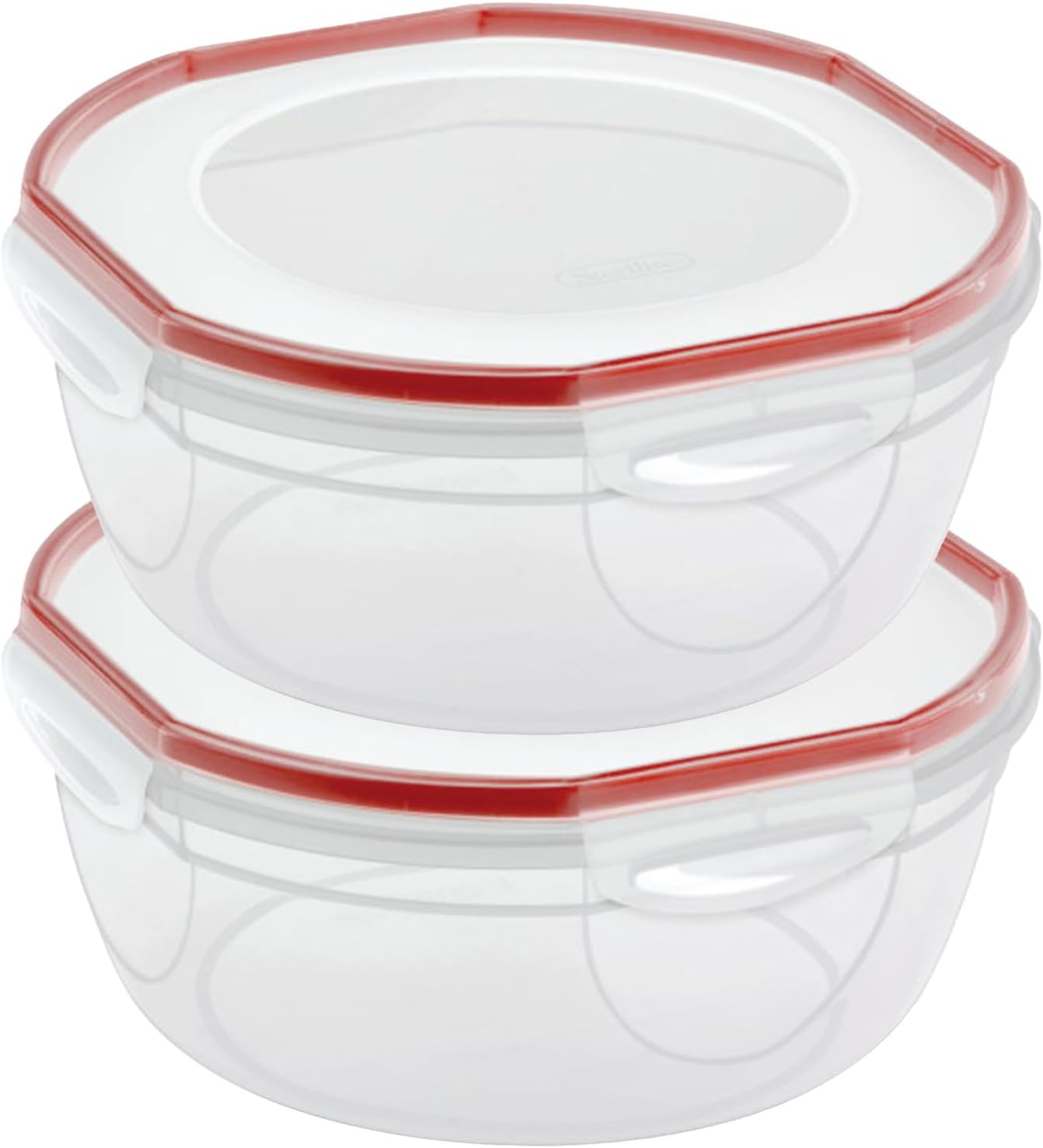 Sterilite Ultra-Seal 8.1 Qt Bowl, Large Airtight Food Storage Container, Latching Lid, Microwave and Dishwasher Safe, Clear With Red Gasket, 2-Pack - Image 2