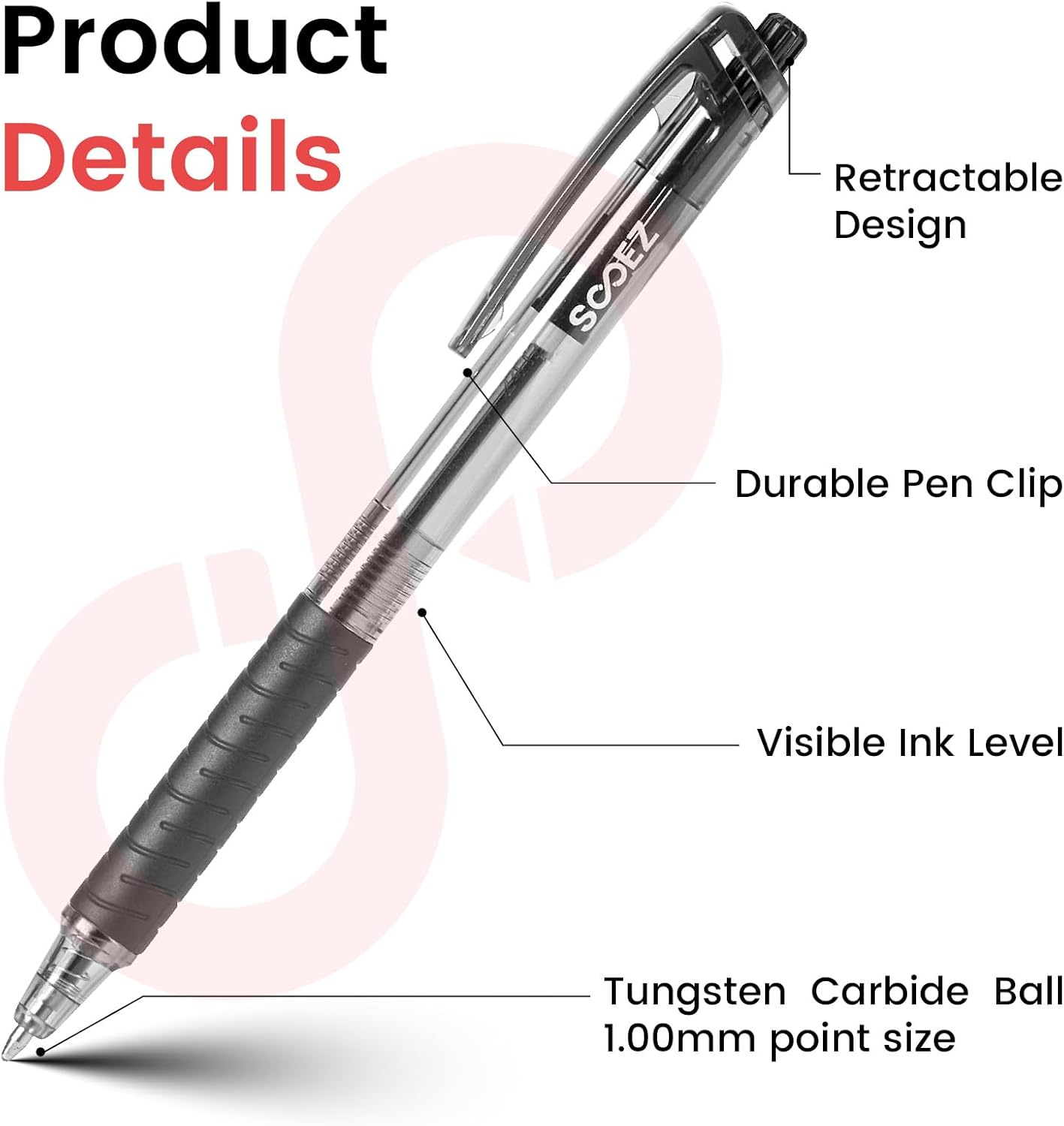 Sooez 40 Pack Bulk Pens Ballpoint, Smooth Writing Pens with Soft Grip, Retractable Black Ink Pens, Medium Point 1.0mm Pen for Journaling, Ballpoint Pen Office Supplies for Nurse, Server, Note Taking - Image 5
