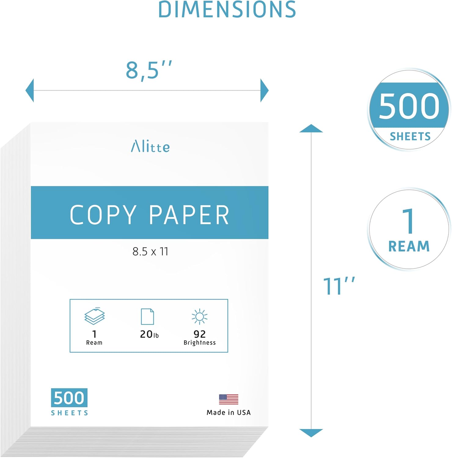 Printer Paper - 8.5 x 11 White Letter Size Copy Paper, 1 Ream 500 Sheets 20 lb Printing Paper for Documents Writing, Drawing, Smooth, 92 Bright | Home, School, Office Supplies | Made in USA - Image 3