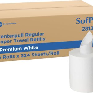 SofPull Centerpull Regular by Georgia-Pacific PRO Premium Paper Towel Dispenser Refills, White, 324 Sheets Per Roll, 6 Rolls Per Case, 28124