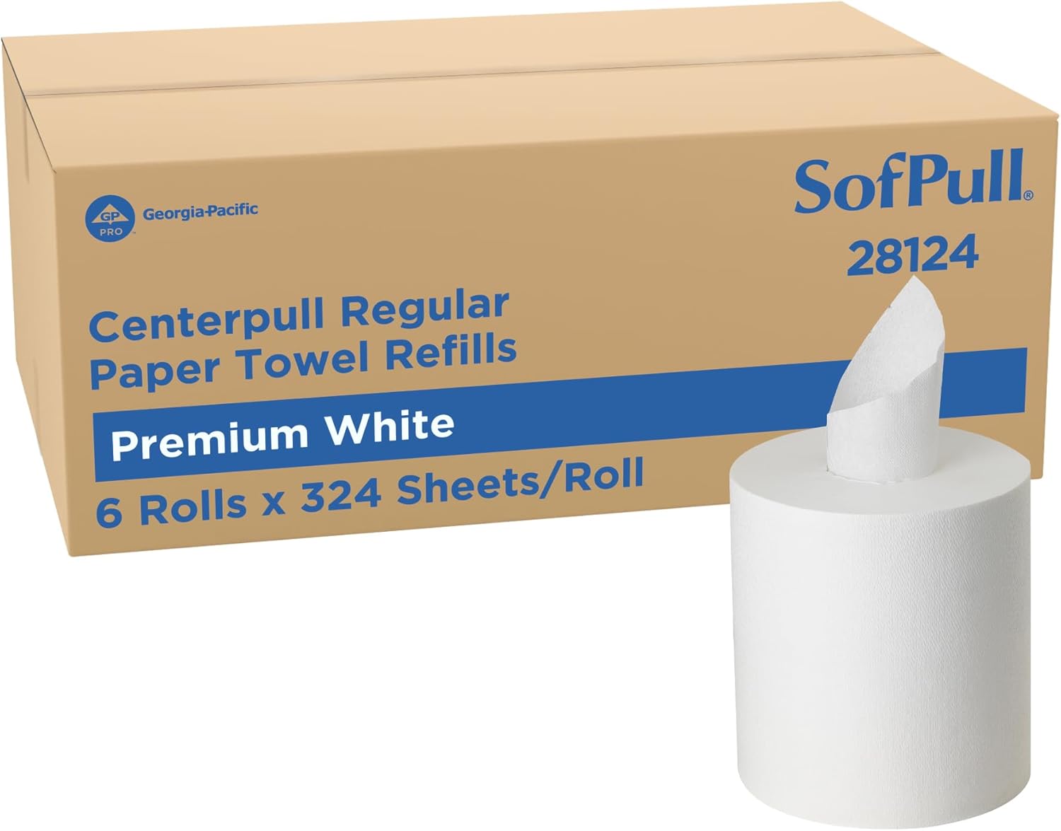 SofPull Centerpull Regular by Georgia-Pacific PRO Premium Paper Towel Dispenser Refills, White, 324 Sheets Per Roll, 6 Rolls Per Case, 28124