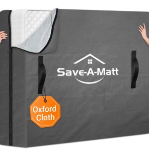 SaveAMatt Mattress Bags for Moving and Storage, Mattress Protector Cover with 4 Heavy-Duty Handles & Strong Zipper, Extra Thick Reusable Mattress Moving Supplies, Queen Size, Gray