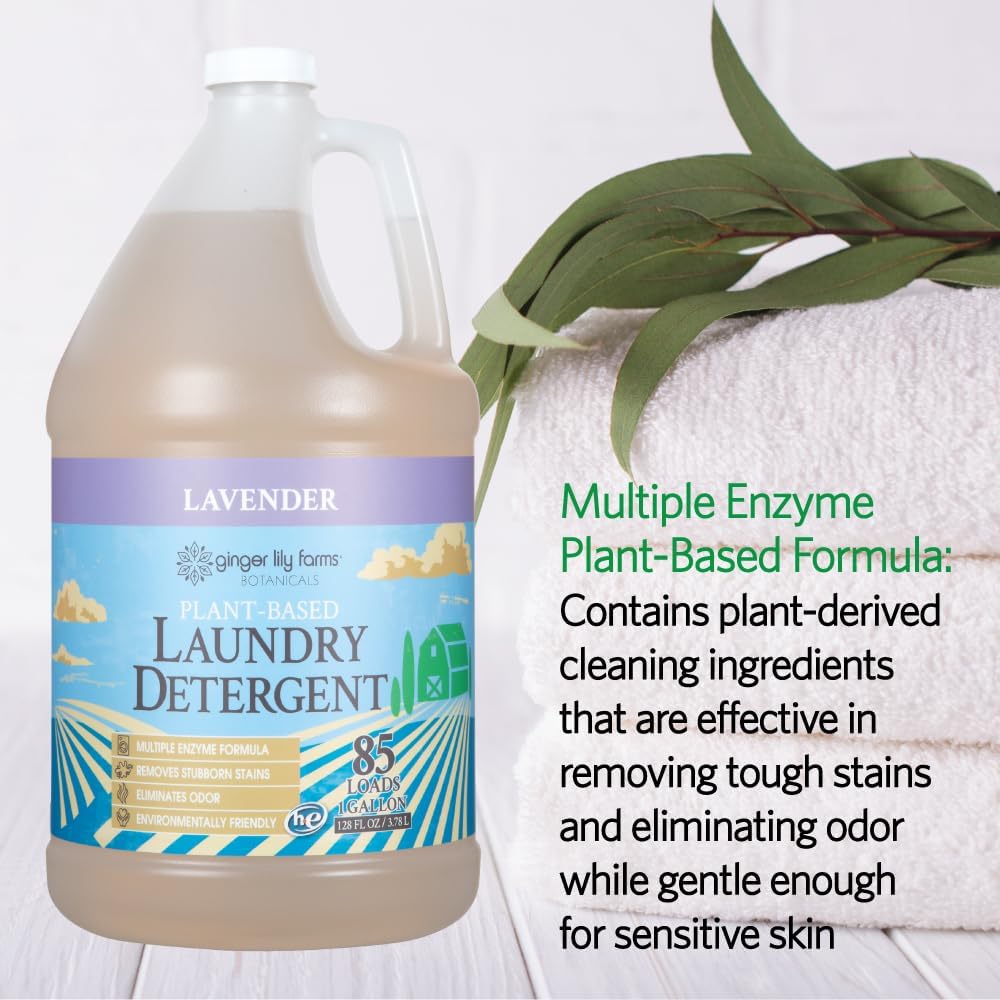 Ginger Lily Farms Botanicals Plant-Based Liquid Laundry Detergent, Lavender, Concentrated Formula, HE Compatible, 85 Loads, 1 Gallon (128 fl. oz.) - Image 6
