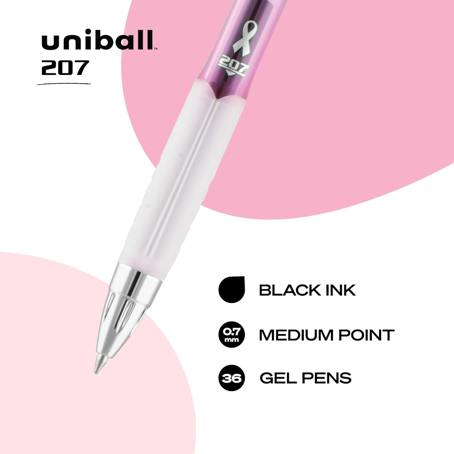 uniball 207 Pink Ribbon Retractable Gel Pens, Medium Point (0.7mm), Black, 12 Pack - Image 4