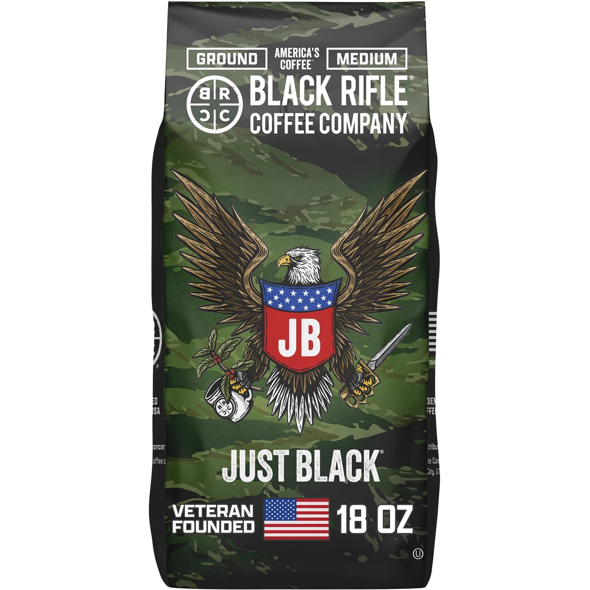 Black Rifle Coffee Company Just Black, 18oz Bag, Ground Coffee Medium Roast - Roasted Blend Made from Arabica Beans - Colombian & Brazilian Beans - Veteran Founded & American Made - Image 2