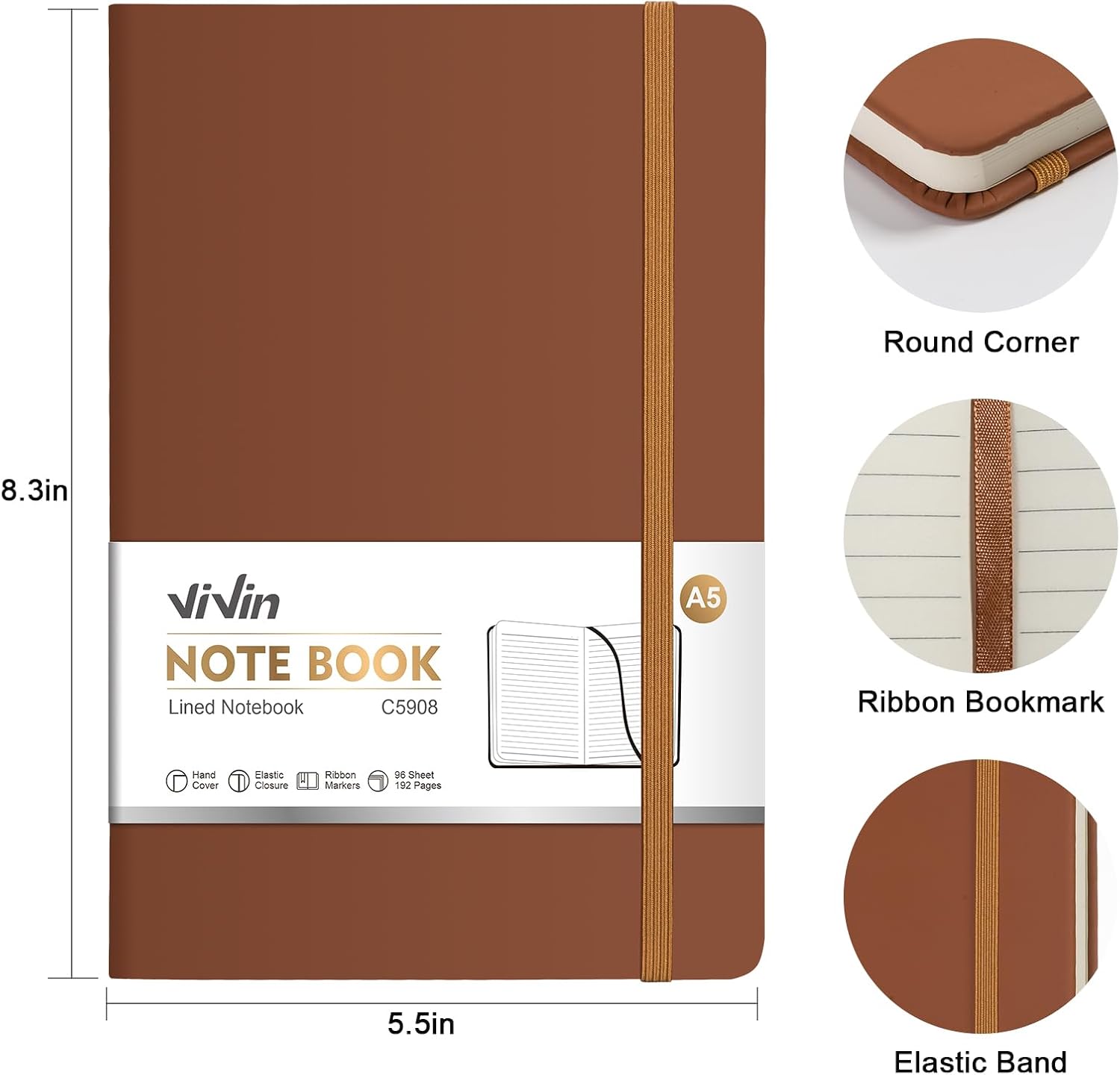 ViVin Lined Journal Notebooks,3 Pack,192 Pages,Medium 5.5 x 8.3 inch,College Ruled,A5 Hardcover Notebooks,Journaling Notebooks for Professional Office Work,Writing, School - Image 2