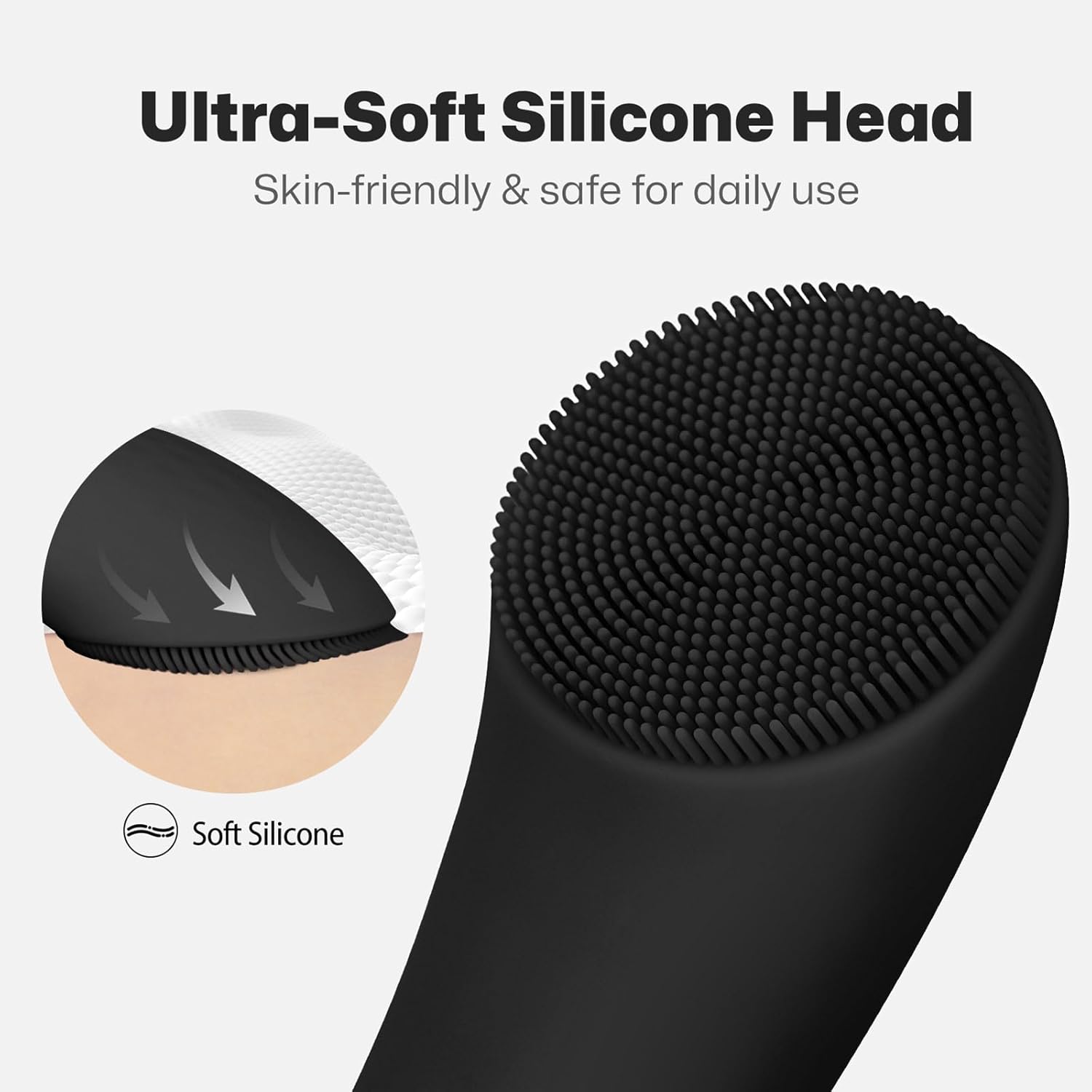 PRITECH Facial Cleansing Brush, Rechargeable Silicone Face Scrubber with Heat Massage End, Vibrating Exfoliator Scrubber for Deep Cleaning, Waterproof Face Brush for Women and Men (Black) - Image 5
