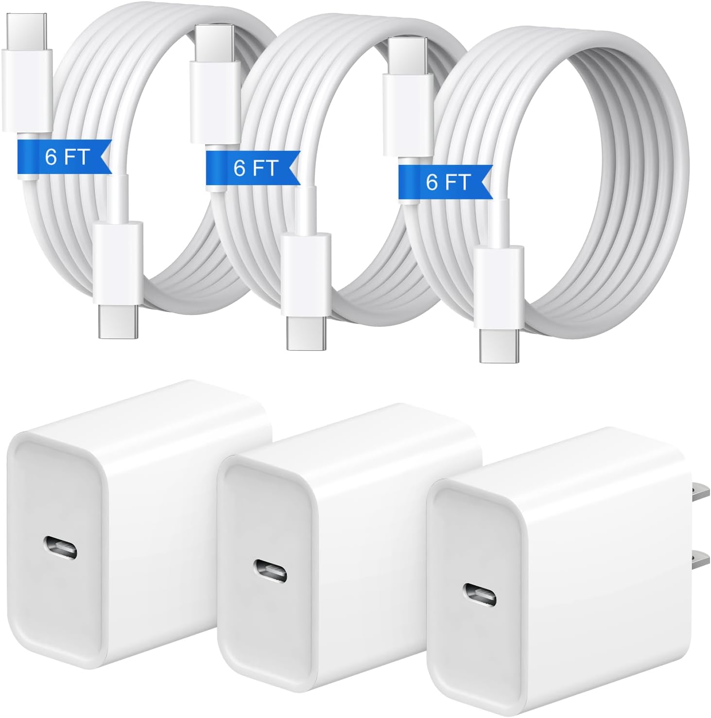 iPhone 17 16 15 Charger Fast Charging 3+3Pack 20W USB C Wall Charger with 6FT Fast Charging Cable Compatible with iPhone 17/17 Air/17 Pro/17 Pro Max/iPhone 16/15 Series, iPad Pro/AirPods - Image 2