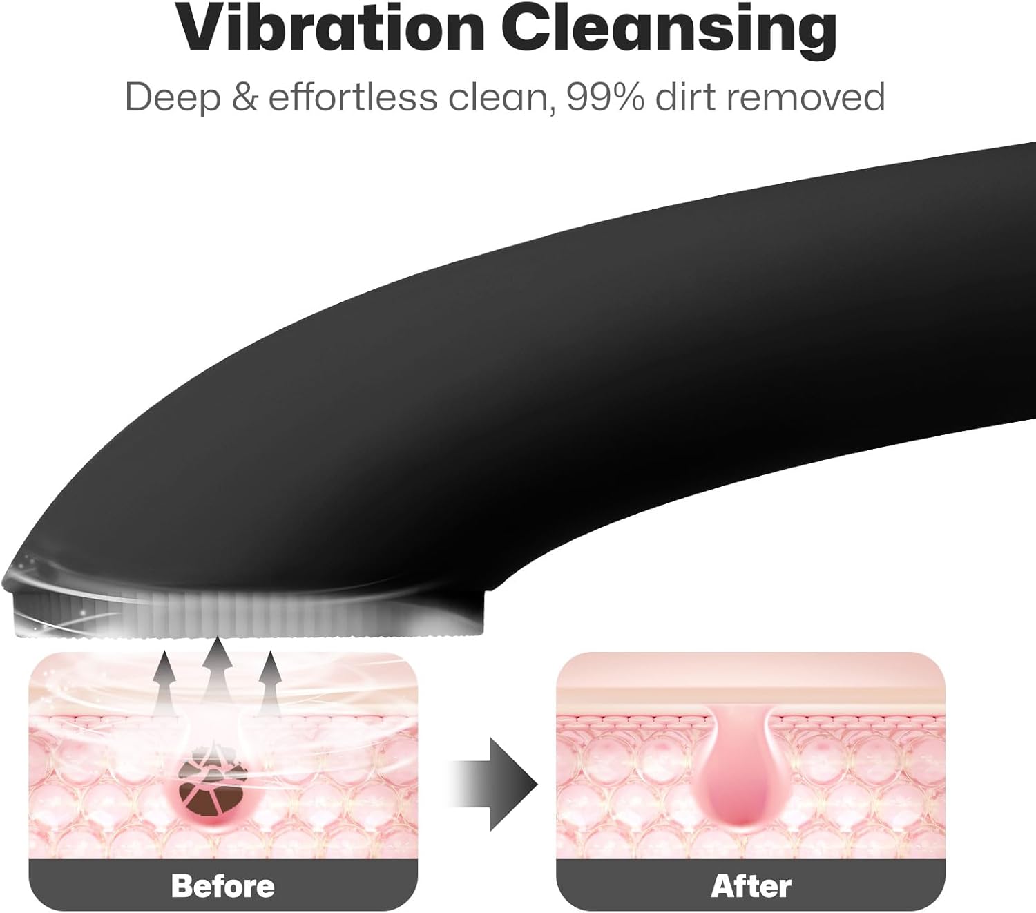 PRITECH Facial Cleansing Brush, Rechargeable Silicone Face Scrubber with Heat Massage End, Vibrating Exfoliator Scrubber for Deep Cleaning, Waterproof Face Brush for Women and Men (Black) - Image 3