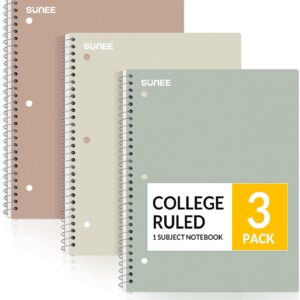 SUNEE Spiral Notebooks, 3 Pack, 1-Subject, College Ruled Paper, 8″ x 10-1/2″, 70 Sheets per Notebook, Assorted Aesthetic Colors Spiral Notebooks for School