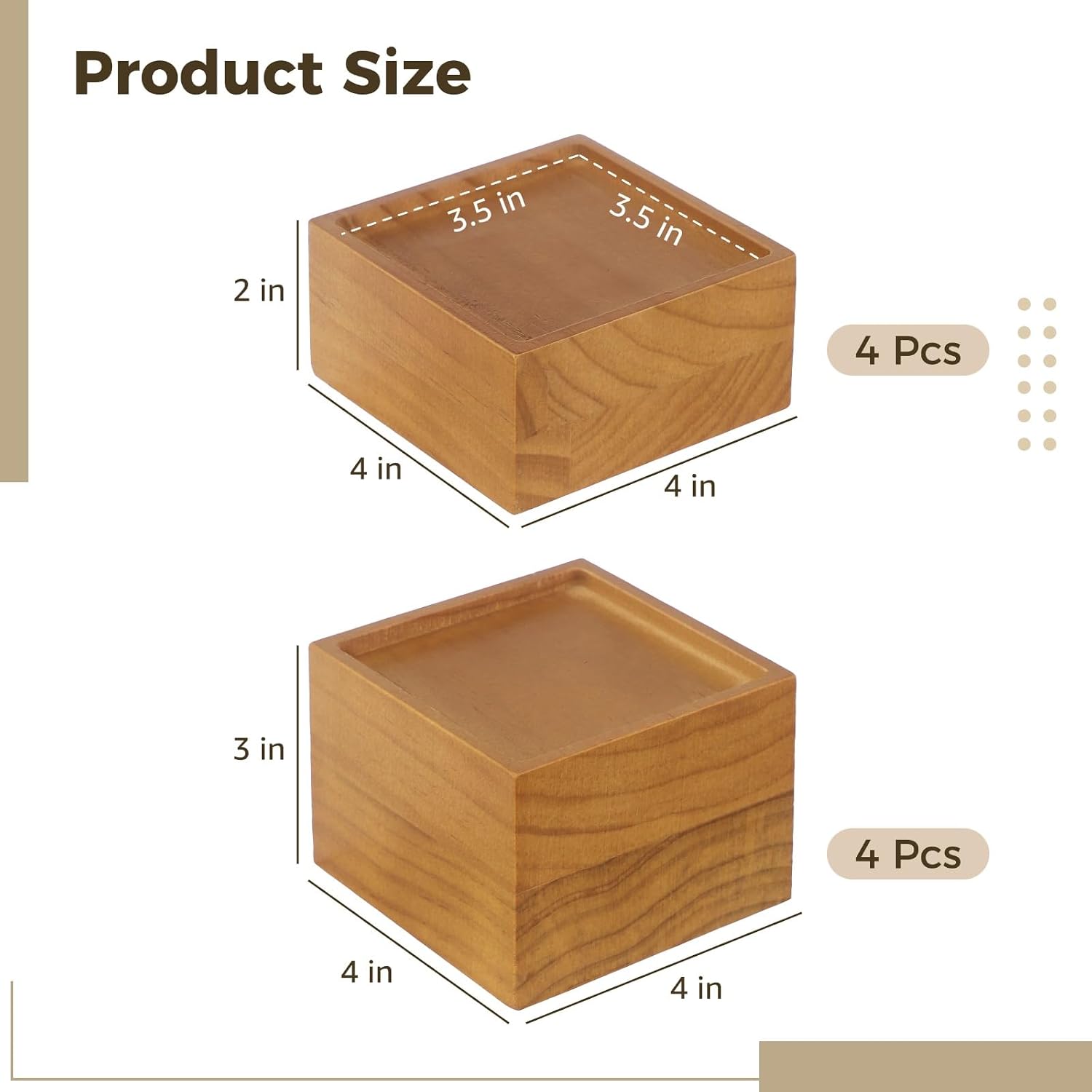 OMISTAR 8-Piece Solid Wood Furniture Risers, Vintage Brown Stackable Bed Lifters with 3.5" Non-Slip Recess, 4 x2 & 4 x 3 in Blocks for Sofas/Desks/Tables, Scratch & Moisture Resistant - Image 5