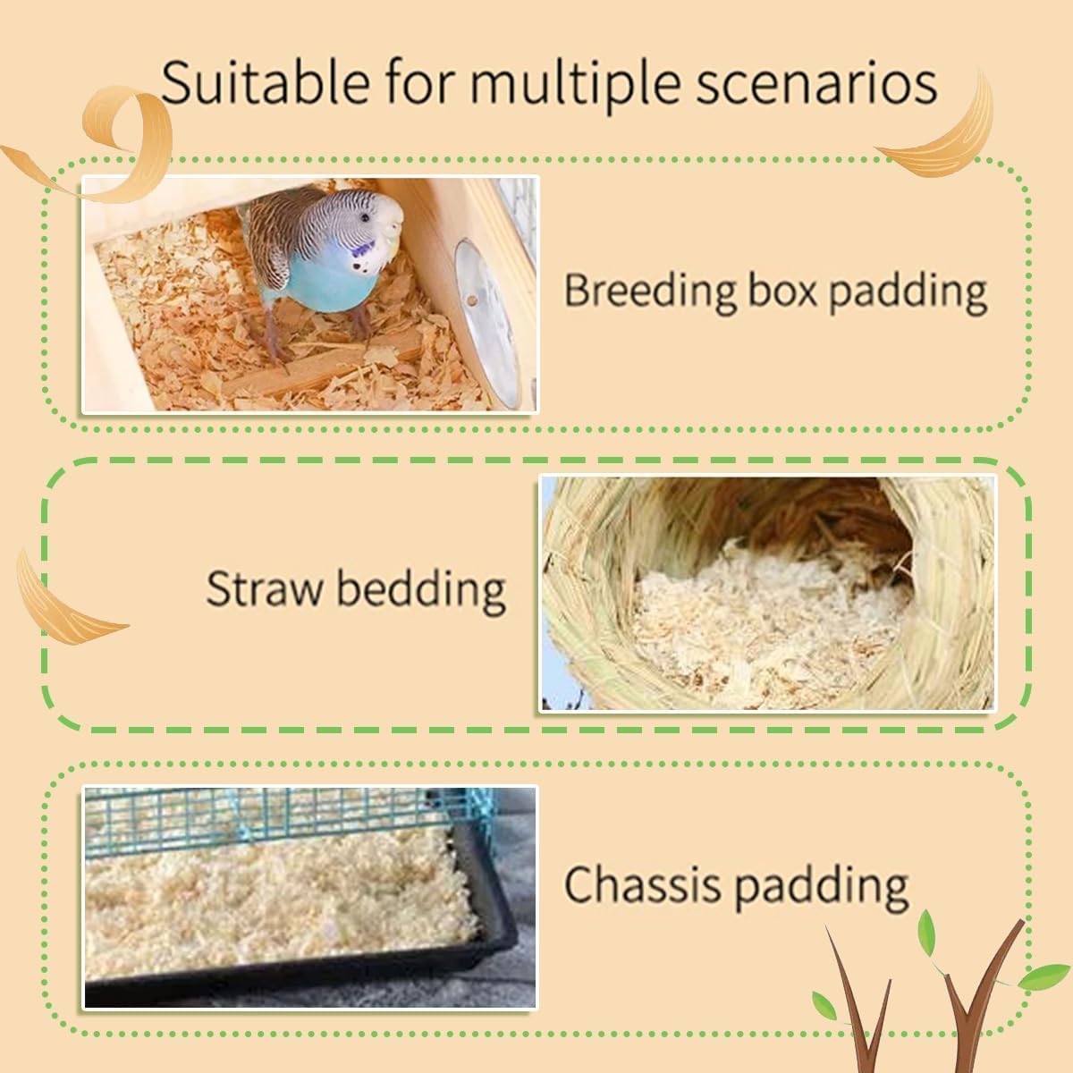 MANON ROSA Wood Shavings for Bird Bedding - Natural Aspen Soft Low-Dust & Odor-Control Nesting Material for Parakeets Parrots Rabbits Cockatiel for Cages, Nest Boxes, Small Pet Litter - Image 7