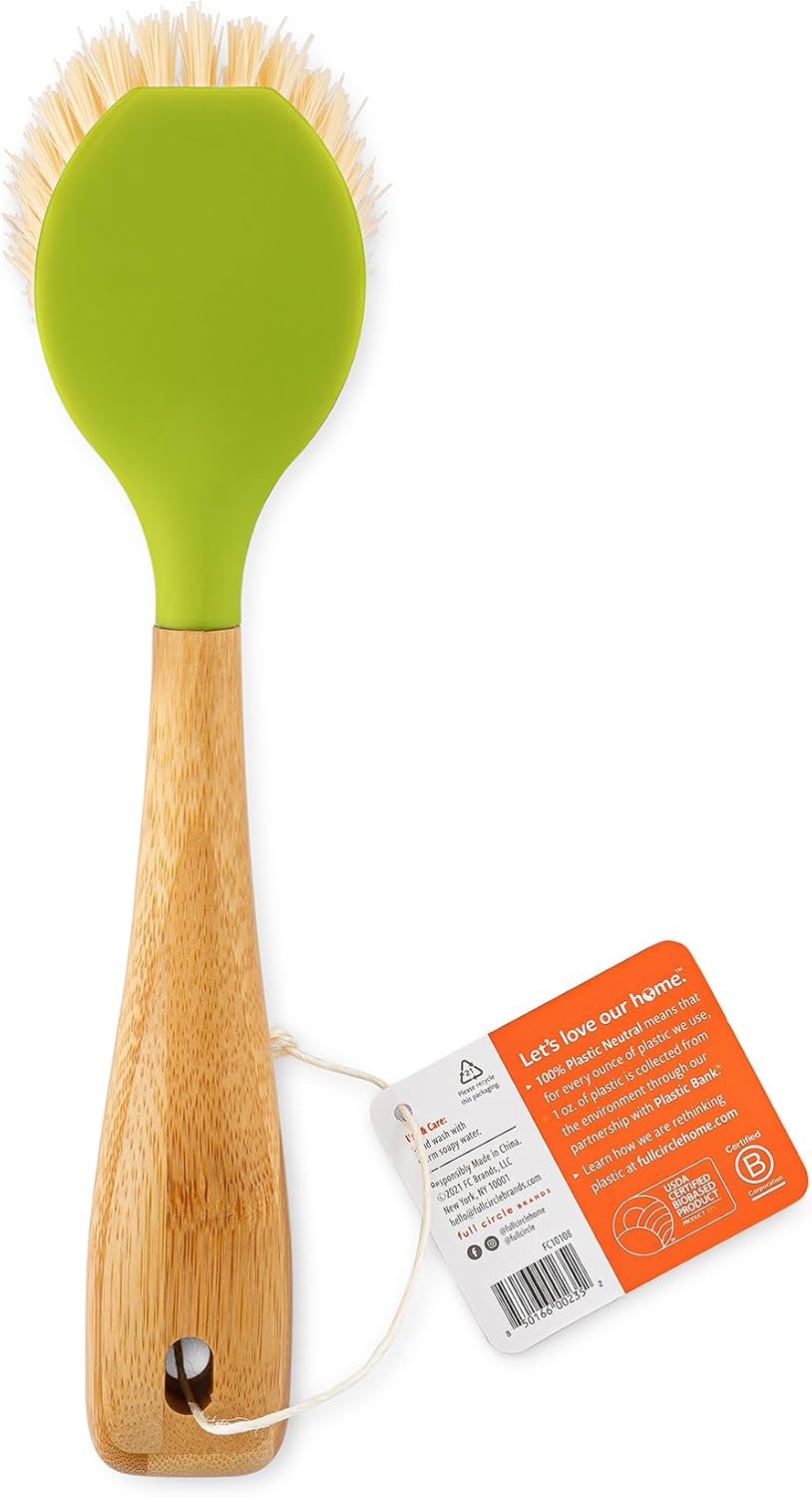 Full Circle Daily Dish Brush-Bamboo Handle Dish Brush–Sustainable Kitchen Cleaning with Tough Bristles-Natural Dish Scrubber, Nonstick & Cast Iron Cleaner-Long Handle Brush for Dishes, Pots, and Pans - Image 4