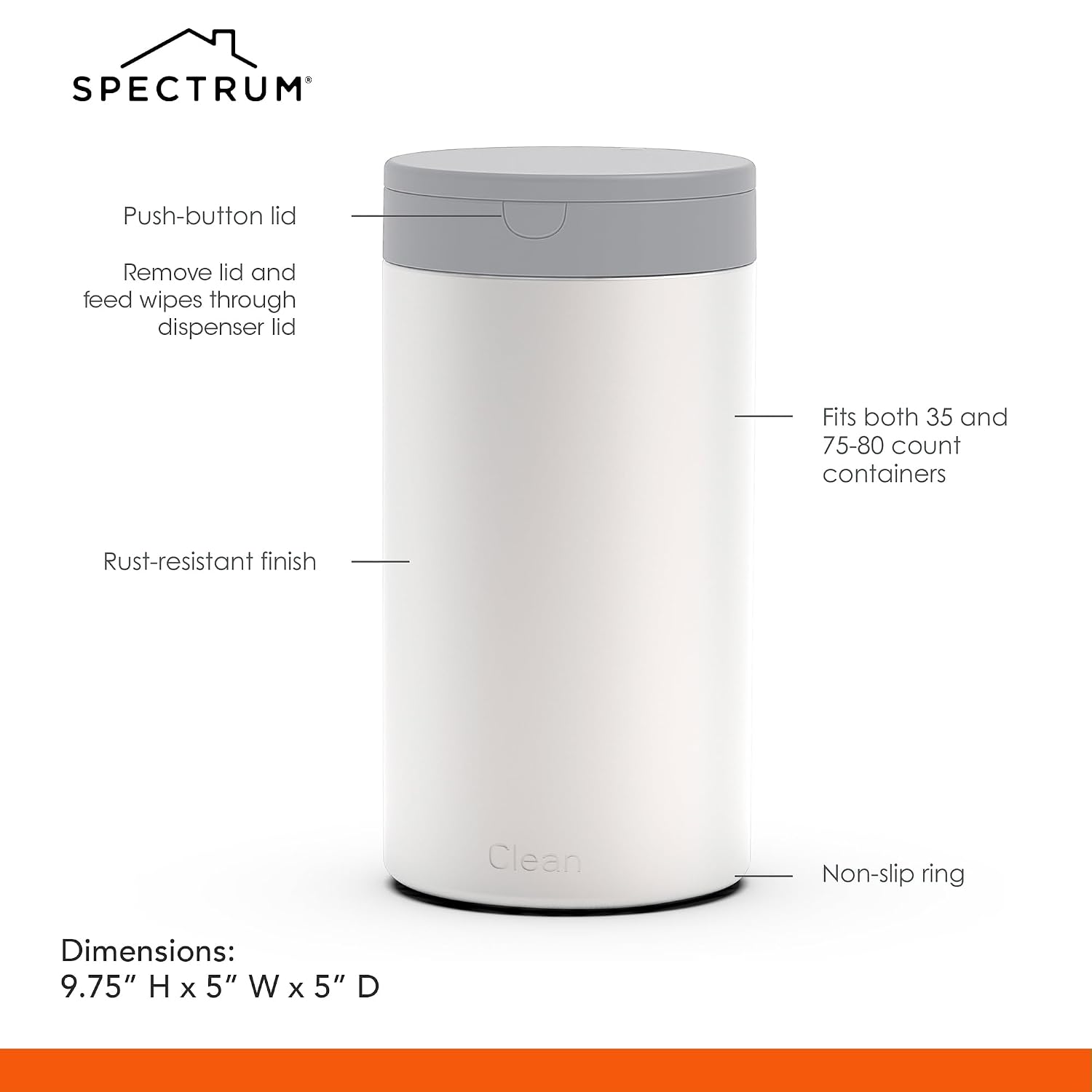 Spectrum Disinfecting Wipes Container Large White Refillable Stainless Steel Wipe Holder for Bathroom Kitchen, Classroom, Reusable Push Button Wet Wipe Dispenser for Disinfect Cleaning Countertop - Image 6