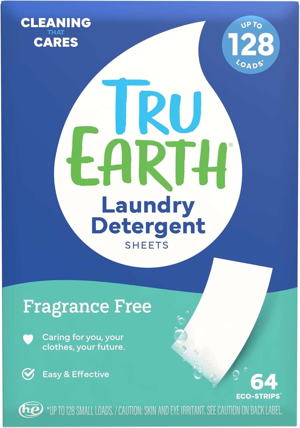 Tru Earth Compact Dry Laundry Detergent - Up to 128 Loads (64 Sheets) - Paraben-Free - Original Eco-Strip Liquidless Detergent, Travel | Packaging May Vary - Image 2