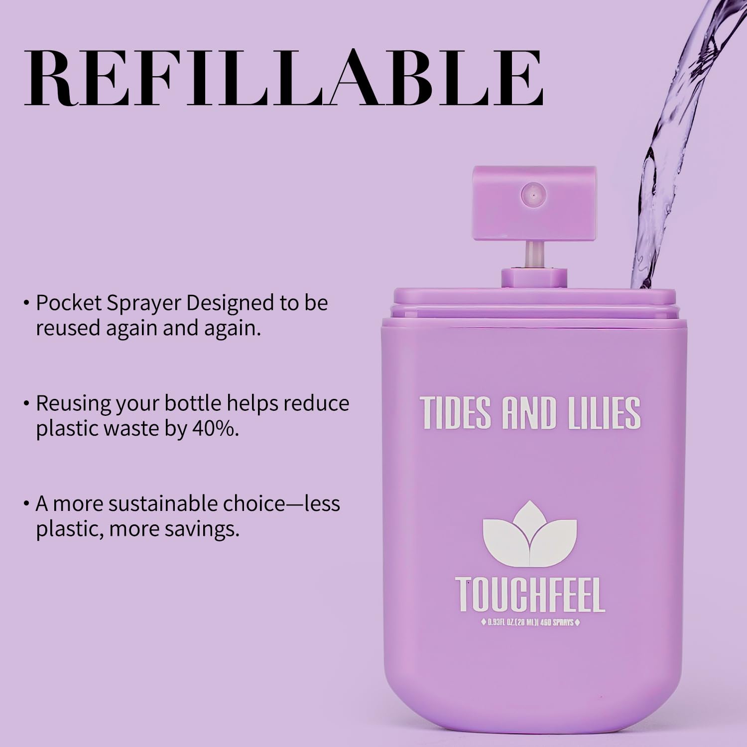 Power Mist Hand Sanitizer Spray, Scented Hydrating Hand Sanitizers Travel Size Refillable, Pocket Portable 1-Pack (Tides and Lilies) 0.93Fl Oz 460-Sprays Each - Image 6