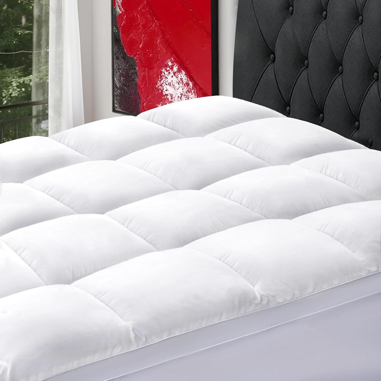 SOPAT Queen Size Mattress Topper, Extra Thick Pillow Top, Soft Down Alternative Fill, Deep Pocket Mattress Pad, 60x80 in, White, Machine Washable - Image 2