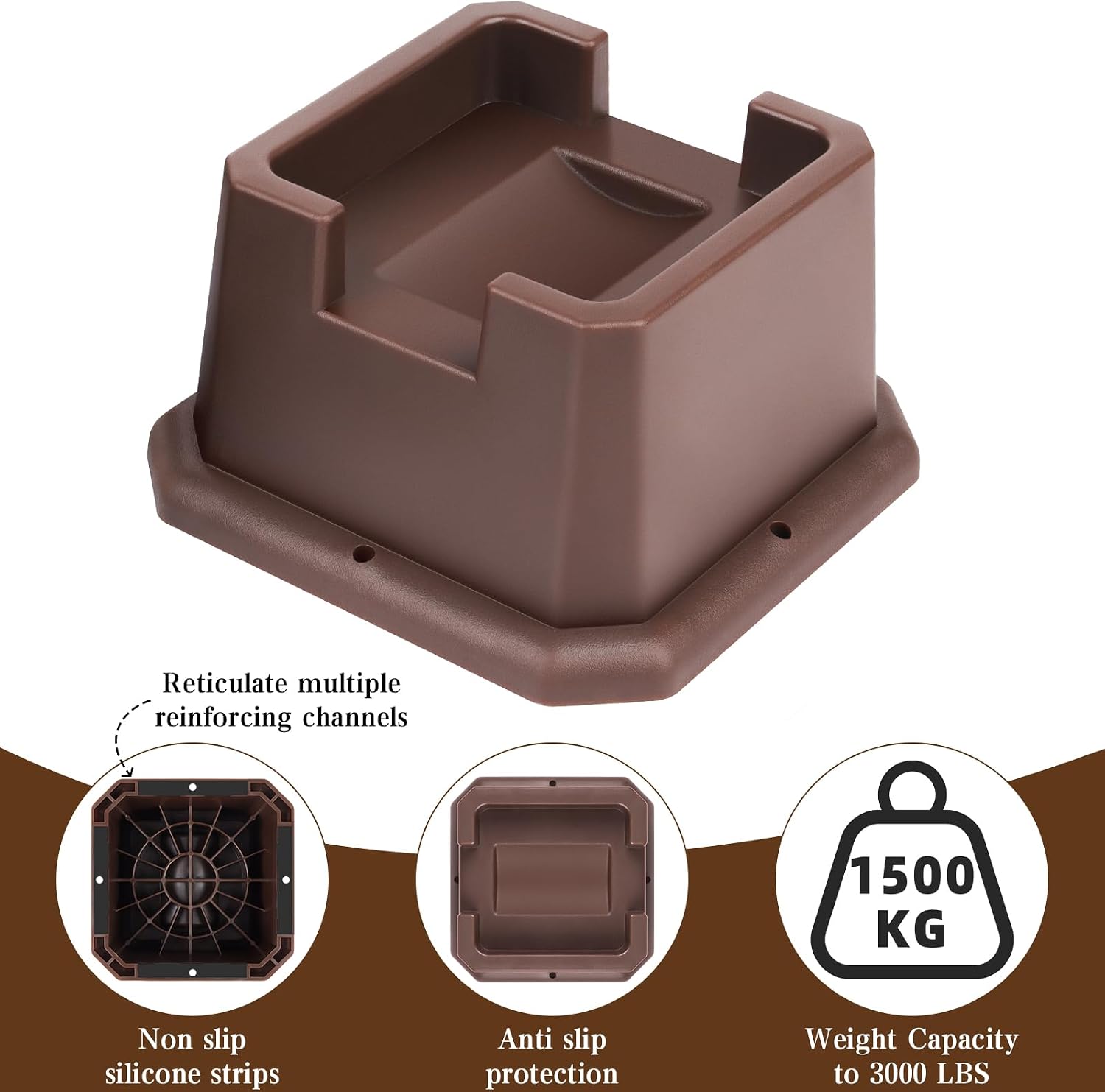 Adjustable Bed Furniture Risers Elevation in Heights Heavy Duty Risers for Both Posts and Wheels of Furniture Sofa Bed Couch Table (Brown 4 Pack, 2 Inch) - Image 4