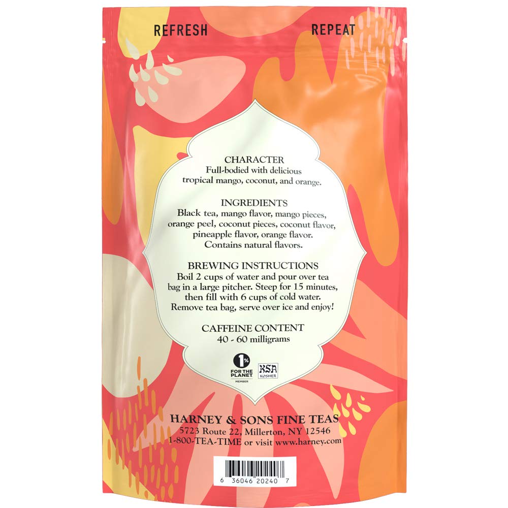 Harney & Sons Tropical Mango Fresh Brew Iced Tea Bags, 15ct, Each Bag brews 2 Quarts, Fresh Brew Refreshing Iced Tea, Juicy & Flavorful - Image 4