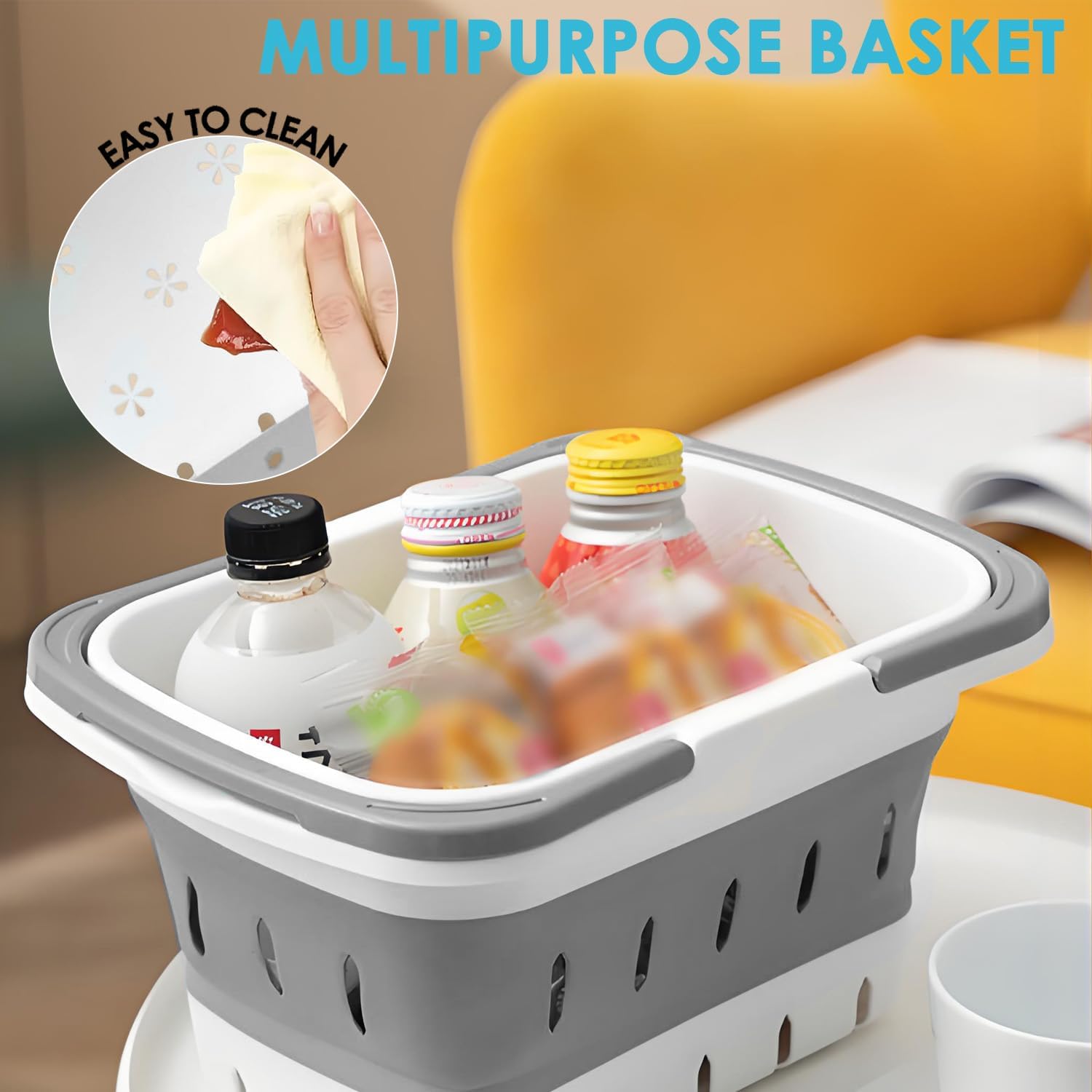 Fammart Portable Shower Caddy Tote – Collapsible Plastic Basket with Handles, Foldable Storage Organizer for Bathroom, Kitchen, College Dorm, Gym, Travel & Camping, Gray - Image 8