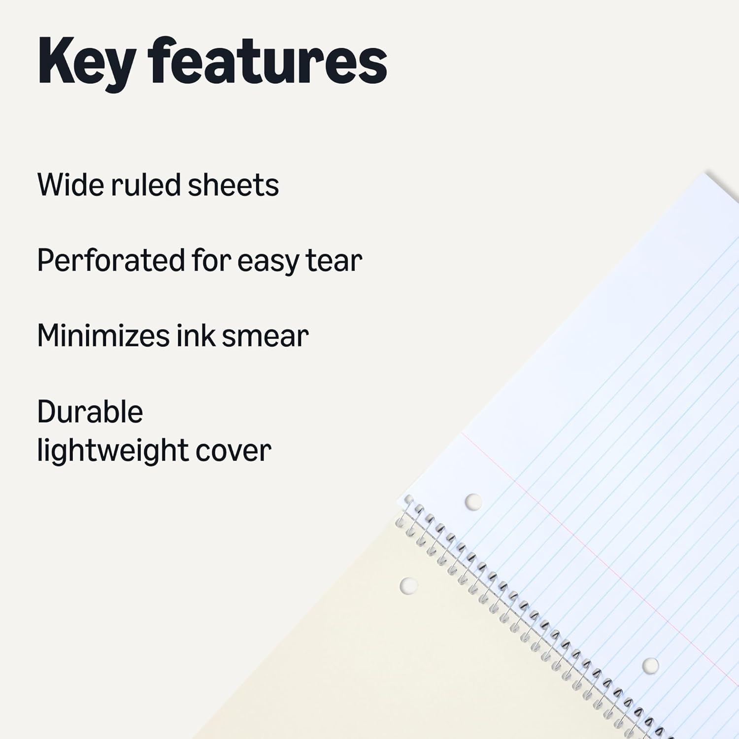 Amazon Basics Wide Ruled Spiral Notebook, For Work and School, 70 Sheets, 8" x 10.5", 3 pack, Assorted Pastel Solid Colors - Image 2