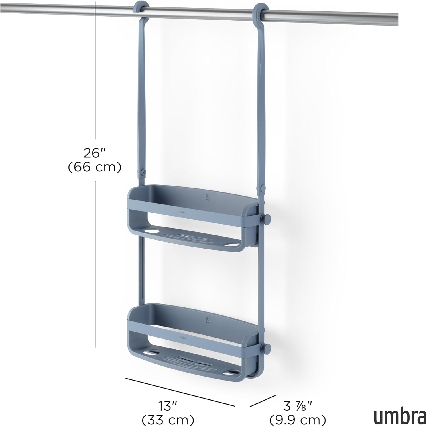 Umbra Flex Hanging Shower Caddy with 2 Shelves, Bathtub Shelf and Bathroom Organizer, Slate Blue - Image 4