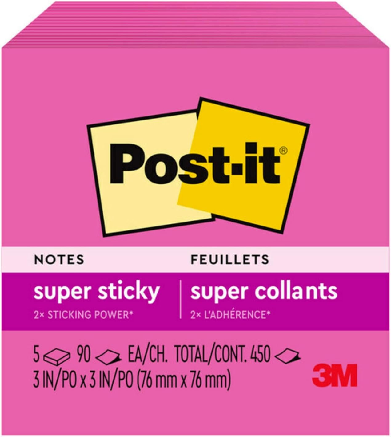 Post-it Super Sticky Notes, 5 Sticky Note Pads, 3 x 3 in., School Supplies, Office Products, Sticky Notes for Vertical Surfaces, Monitors, Walls and Windows, Power Pink - Image 12