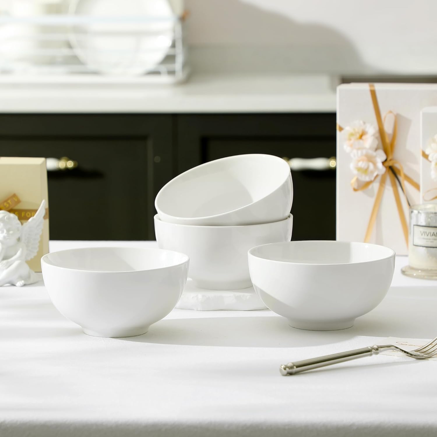 MALACASA 26 OZ Porcelain Soup Bowls Set of 4, White Ceramic Bowls for Kitchen, Cereal Bowl for Oatmeal, Fruit, Salad, Ramen and Rice Bowl -Dishwasher & Microwave Safe Bowls - Image 9