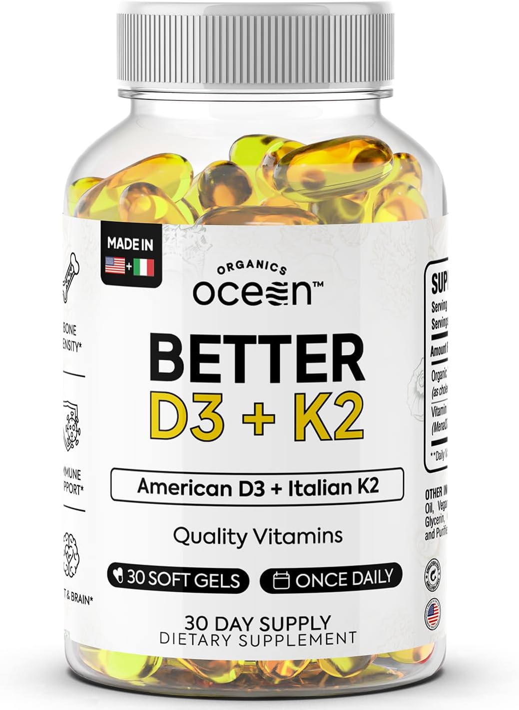 Organics Ocean Better D3 + K2-100% Organic VIT D3 and K2 Supplements with Maximum Bioavailability - Supports Bone Density, Calcium Balance, Immunity & Mood - 1-Pack, 30-Day Supply - Image 2