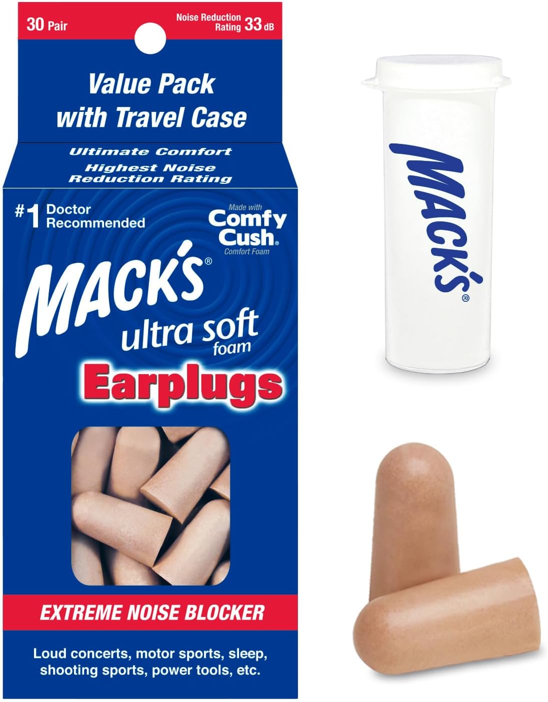 Mack's Ultra Soft Foam Earplugs, 30 Pair - 33dB Highest NRR, Comfortable Ear Plugs for Sleeping, Snoring, Travel, Concerts, Studying, Loud Noise, Work | Made in USA - Image 2