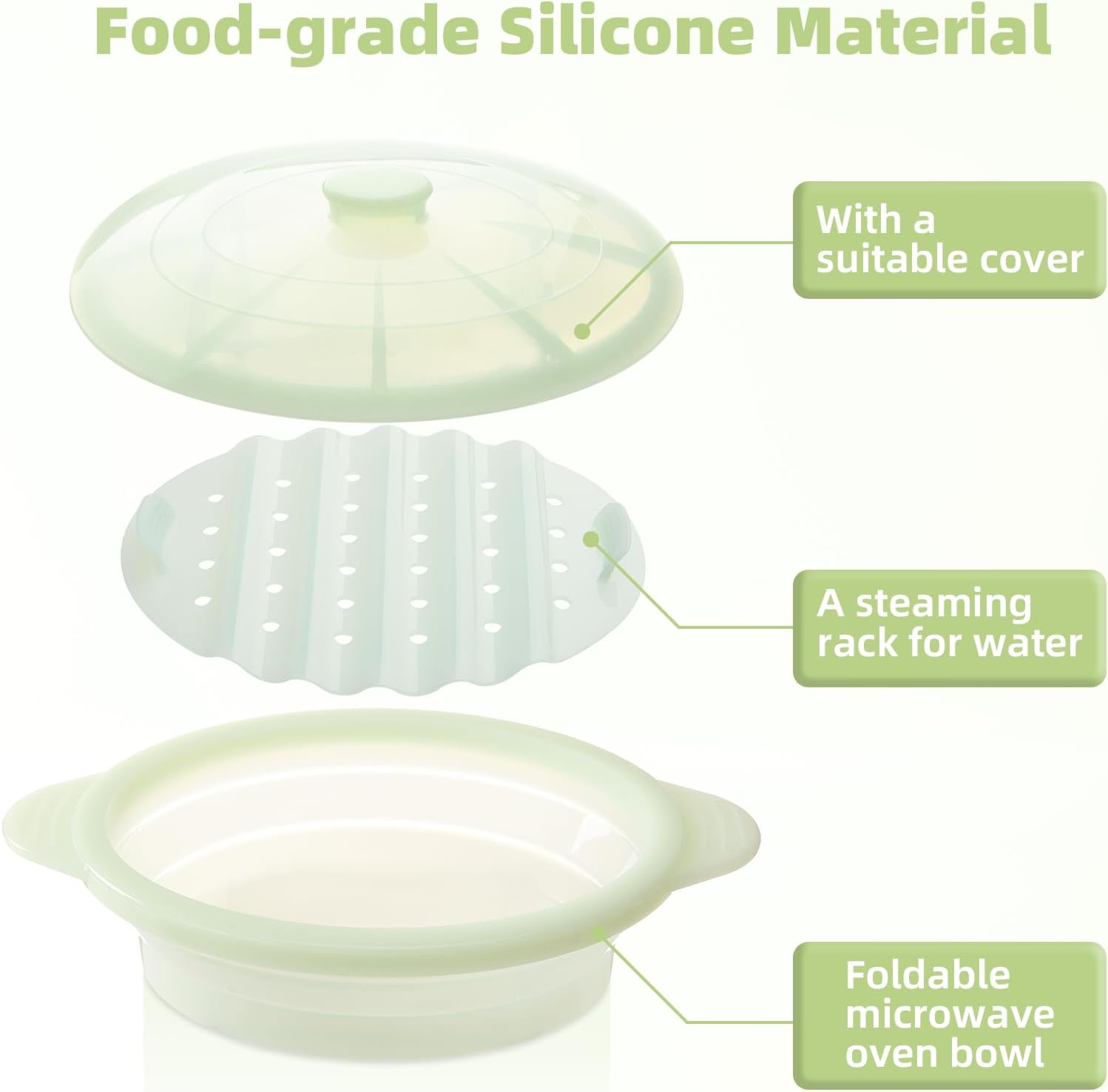 Microwave Steamer Cooker Collapsible Bowl Silicone Baked Potato Cookware with Handle Lid for Vegetables Fish Prep Meal Food with Removable Rack BPA Free Easy to Store Freezer Dishwasher Safe Aqua - Image 5