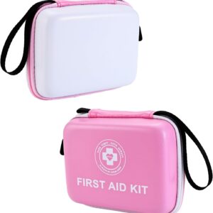 Small First Aid Kit – 165 Piece Dual-Color Emergency Medical Kit with Hard Shell & Fluorescent Exterior Coating, Emergency First Aid Kit for Home, Car, Travel, Hiking & Outdoor(Pink/White)