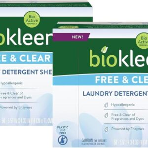 Biokleen Laundry Detergent Sheets (2 PACK) – Free & Clear From Fragrances and Dyes, Hypoallergenic Enzymatic Cleaning – 100 Sheets, 200 Loads